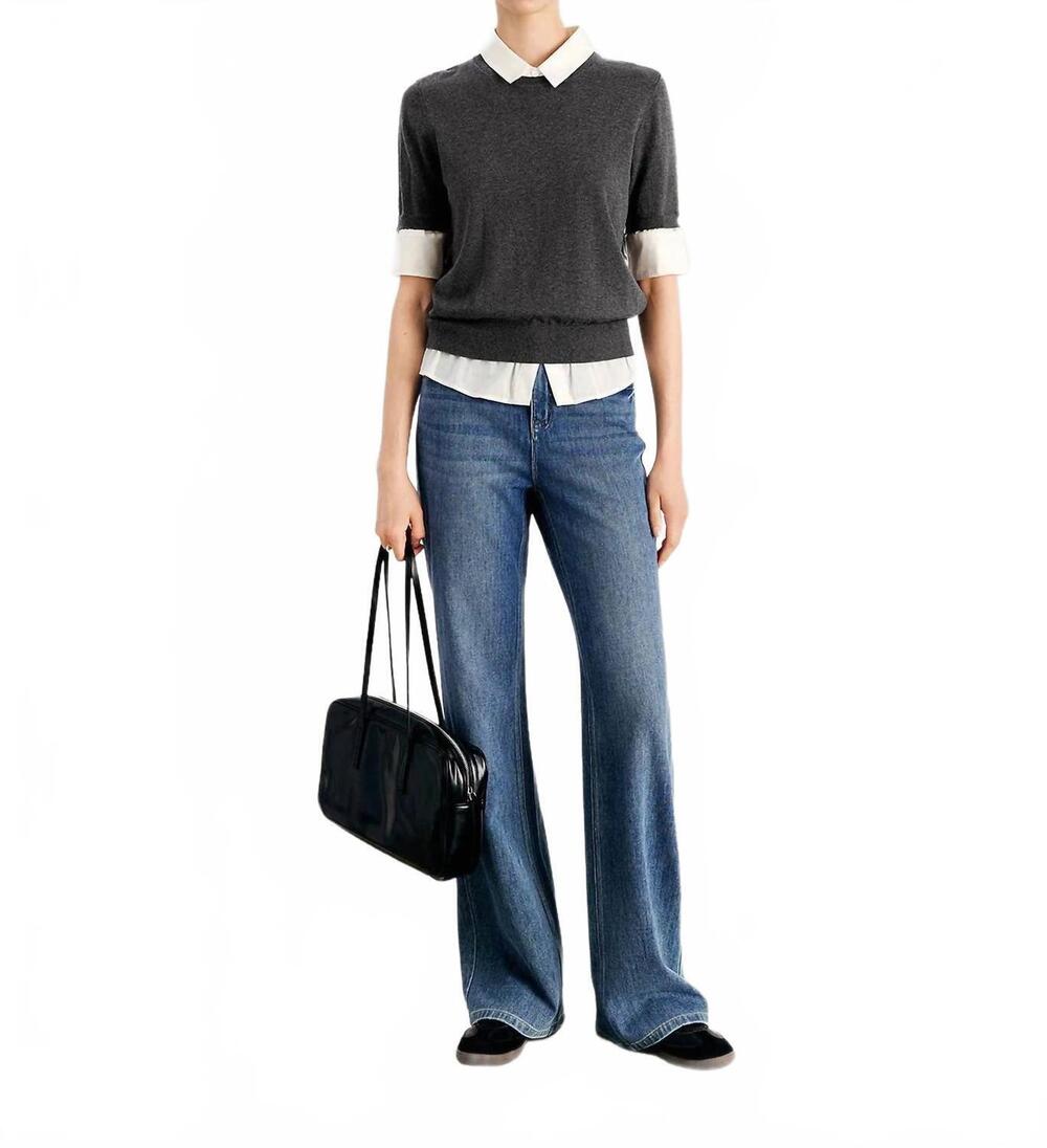 NEW MEILLEUR MOMENT short sleeve layered-look top in gray